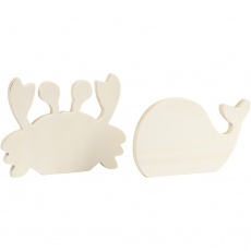Meerestier-Figuren, Krabbe und Wal, H 9,5-12 cm, B 16 cm, Dicke 1,2 cm, 1x2Stk/ 1 Pck
