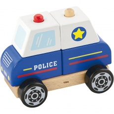 VIGA Polizeiauto aus Holzklötzen, Polizeiauto, Größe 13x10x8 cm, 1Stk/ 1 Stk