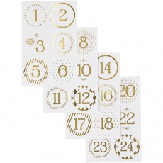 Sticker für Adventskalender, D 40 mm, 9x14 cm, Gold, Weiß, 1x4Bl./ 1 Pck