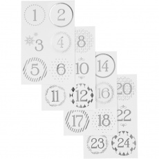 Sticker für Adventskalender, D 40 mm, 9x14 cm, Silber, Weiß, 1x4Bl./ 1 Pck
