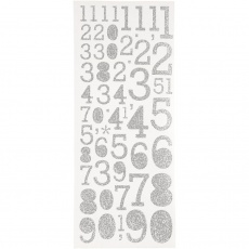 Sticker mit Glitter, Zahlen, 10x24 cm, Silber, 1x2Bl./ 1 Pck