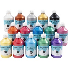 Acrylfarbe Metallic, Metallic, Sortierte Farben, 15x500ml/ 1 Pck