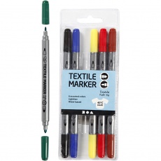 Textil-Marker, Strichstärke 2,3+3,6 mm, Standard-Farben, 1x6Stk/ 1 Pck