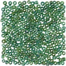 Rocailleperlen, 3 mm, 8/0, 0,6-1,0 mm, Grün irisierend, 25g/ 1 Pck