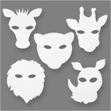 Dschungeltier-Masken, H 22,5-25 cm, B 20,5-22,5 cm, 230 g, Weiß, 1x16Stk/ 1 Pck