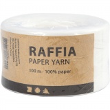 Papierbast (Raffia), B 7-8 mm, Weiß, 1x100m/ 1 Rolle