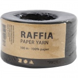 Papierbast (Raffia), B 7-8 mm, Schwarz, 1x100m/ 1 Rolle