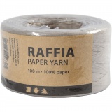 Papierbast (Raffia), B 7-8 mm, Hellgrau, 1x100m/ 1 Rolle