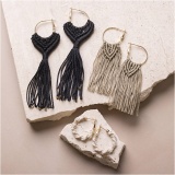 Mini Kreativ Set Macramé , Ohrringe, Schwarz, Olivbraun, Beige, 1 Pck