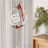 Kreativ Set Macramé, Adventskranz, Moosgrün, Weihnachtsrot, Naturweiß, 1 Pck