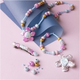 Mini Kreativ Set Schmuck, Halskette, Armband, Clips, Brosche, Blau, Hellblau, Pastellpink, 1 Pck