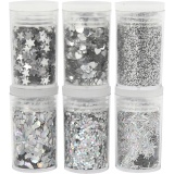 Biologisch abbaubarer Sparkles & Pailletten, Silber, 6x7ml/ 1 Pck