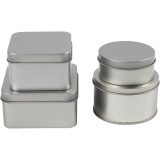 Metalldose, Rund und quadratisch, 3-4,5 cm, 6,5+7,5 cm, 7x7+8,5x8,5 cm, Grau Metall, 4Stk/ 1 Pck