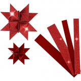 Papierstreifen für Fröbelsterne, L 44+78 cm, D 6,5+11,5 cm, B 15+25 mm, Glitter,Lack, Rot, 40Streifen/ 1 Pck