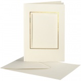 Passepartout-Karten mit Kuvert, Rechteckiger Ausschnitt mit Goldkante, Kartengröße 10,5x15 cm, Umschlaggröße 11,5x16,5 cm, Naturweiß, 10 Set/ 1 Pck