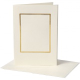Passepartout-Karten mit Kuvert, Rechteckiger Ausschnitt mit Goldkante, Kartengröße 10,5x15 cm, Umschlaggröße 11,5x16,5 cm, Naturweiß, 1x10Set/ 1 Pck