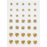 Strasssteine, rund, quadratisch, herzförmig, Größe 6+8+10 mm, Gold, 1x35Stk/ 1 Pck