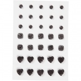 Strasssteine, rund, quadratisch, herzförmig, Größe 6+8+10 mm, Schwarz, 1x35Stk/ 1 Pck