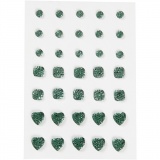 Strasssteine, rund, quadratisch, herzförmig, Größe 6+8+10 mm, Grün, 1x35Stk/ 1 Pck
