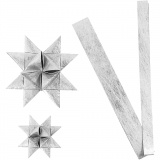 Papierstreifen für Flechtsterne, L 44+78 cm, D 6,5+11,5 cm, B 15+25 mm, Silber, 1x32Streifen/ 1 Pck
