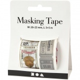 Washi Tape, Ticket- und Naturmotive, L 3+5 m, B 20+25 mm, 1x2Rolle/ 1 Pck
