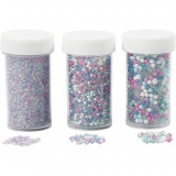 Mini Beads - Sortiment, Größe 0,6-0,8+1,5-2+3 mm, Pastellfarben, 45 g/ 3 Pck
