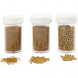 Mini Beads - Sortiment, Größe 0,6-0,8+1,5-2+3 mm, Gold, 45 g/ 3 Pck