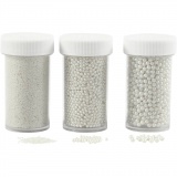 Mini Beads - Sortiment, Größe 0,6-0,8+1,5-2+3 mm, Perlmutt, 45 g/ 3 Pck