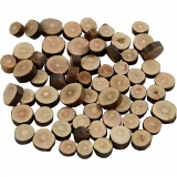 Holzscheiben - Sortiment, D 10-15 mm, Dicke 5 mm, 1x230g/ 1 Pck