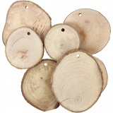 Holzscheiben mit Loch, D 40-70 mm, Lochgröße 4 mm, Dicke 5 mm, 1x25Stk/ 1 Pck