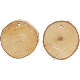 Holzscheiben mit Loch, D 35-45 mm, Lochgröße 4 mm, Dicke 7 mm, 1x500g/ 1 Pck