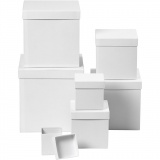 Deckelkartons - Sortiment, Quadratische Form, H 7,5+10+13+15+18+20+23 cm, Weiß, 1x7Stk/ 1 Set