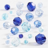 Facettenperlen-Mix, Größe 4-12 mm, Lochgröße 1-2,5 mm, Harmonie in Blau, 1x45g/ 1 Pck