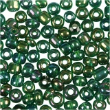 Rocailleperlen, D 3 mm, Größe 8/0 , Lochgröße 0,6-1,0 mm, Grün irisierend, 25g/ 1 Pck