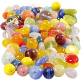 Glasperlen, rund, oval, kreisförmig, D 6-13 mm, Lochgröße 0,5-1,5 mm, Sortierte Farben, 1x350g/ 1 Pck