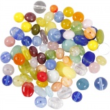 Glasperlen, rund, oval, kreisförmig, D 6-13 mm, Lochgröße 0,5-1,5 mm, Sortierte Farben, 1x350g/ 1 Pck