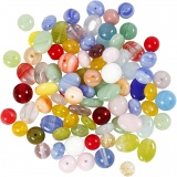 Glasperlen, rund, oval, kreisförmig, D 6-13 mm, Lochgröße 0,5-1,5 mm, Sortierte Farben, 60g/ 1 Pck