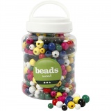 Perlen aus Holz, D 8+10+12 mm, Lochgröße 2-2,5 mm, Sortierte Farben, 1x400ml/ 1 Eimer, 175 g