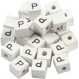 Buchstaben-Perle, P, Größe 8x8 mm, Lochgröße 3 mm, Weiß, 1x25Stk/ 1 Pck