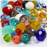 Glasschliffperlen - Mix, Größe 3-15 mm, Lochgröße 0,5-1,5 mm, Sortierte Farben, 1x400g/ 1 Pck