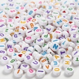 Buchstaben-Perlen, Größe 7 mm, Lochgröße 1,2 mm, Weiß, 200 g/ 1 Pck